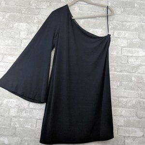 One Shoulder Flared Sleeve Navy Dress
